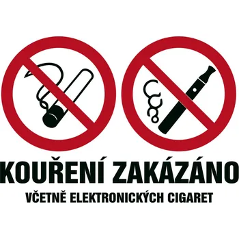 Značení Značka KOUŘENÍ ZAKÁZÁNO VČETNĚ ELEKTRONICKÝCH CIGARET, samolepicí fólie, 210 × 297 mm