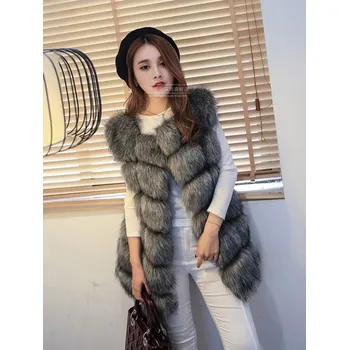 Prošívaná chlupatá vesta kožich dámský Barva: Stříbrná, Velikost: XL