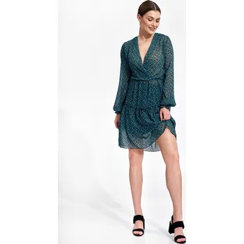 Dámské šaty Tmavě zelené šifonové šaty s květy M859 Pattern 133 Velikost: S/M