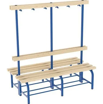 Zahradní lavice Šatní lavice s věšákovou stěnou, oboustranná, 150 cm, modrá, smrkové latě