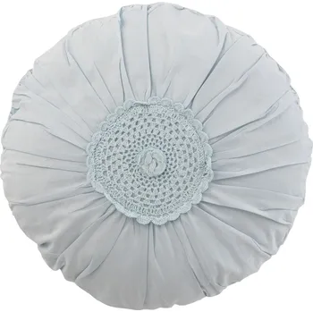 Polštář Pomněnkový kulatý bavlněný polštář s krajkou Lace blue - Ø 40*11cm