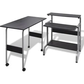 Psací stůl 2 dílný počítačový stůl s výsuvnou klávesnicí černý