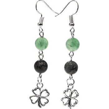 Náušnice Milujeme Kameny Jaspis kambaba + avanturín zelený s přívěskem čtyřlístku - náušnice 223833