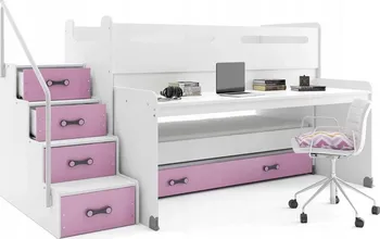 Dětská postel Expedo 200 x 80 cm Xaver 1 bílá/růžová