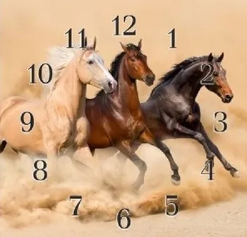 Hodiny Nástěnné skleněné hodiny XL 30 x 30 cm kůň