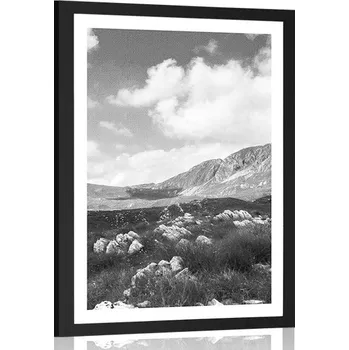 Plakát Dovido Plakát s paspartou údolí v Černé Hoře v černobílém provedení