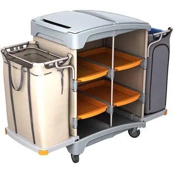 Úklidový vozík Úklidový vozík XL pro pokojské se 2 držáky vaku na prádlo a na odpadky, 1685x640x1160 mm