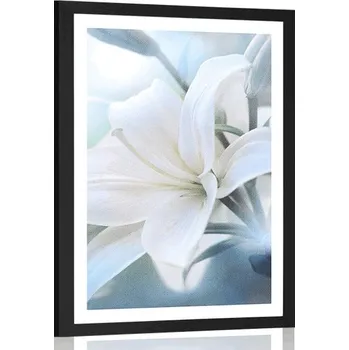 Plakát Dovido Plakát s paspartou bílý květ lilie na abstraktním pozadí