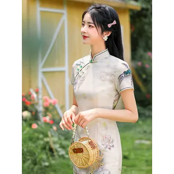 Dámské šaty Čínské šaty cheongsam（Lotos, jelen a páv）