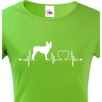 Dámské tričko Dámské tričko Bostonský teriér tep, Barva Zelená, Velikost L, Canvas Dámské tričko s krátkým rukávem 1347