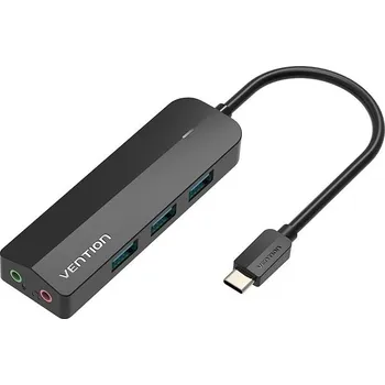 USB hub Vention 5-in-1 USB-C to 3x USB 3.0 / Micro-B / External Stereo Sound Adapter 0.15M Black ABS Type