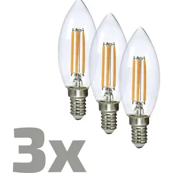 Žárovka LED žárovka vláknová svíčka E14, 4W, 470lm 2700K, filament, 3 ks