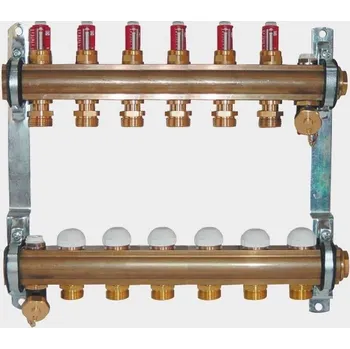 rozdělovač topení HERZ 6 okr. G1" mosazný rozdělovač pro podlahové topení 1853206