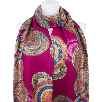 Šátek Dámský teplý obdélníkový šál 3015-42 abstraktní kolečka se zlatou nitkou, růžové barvy 7200558-5