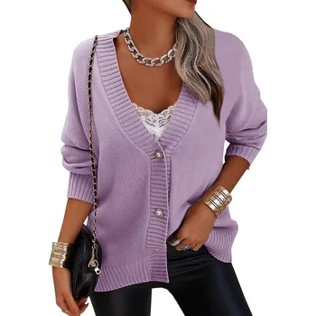 Dámský svetr Dámský pletený svetr Fialová L