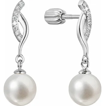Náušnice Stříbrné náušnice visací s kulatou říční perlou bílé 21094.1B
