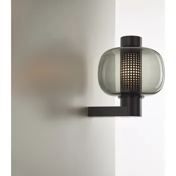 Venkovní i interiérová designová lampa Brokis Bonbori Wall up PC1251 Povrch Montury: měděná metalická (CCS2748), Barva skla: šedá kouřová - transparentní sklo (CGC516), Stmívání: CASAMBI CBU-TED (CEDV2855)