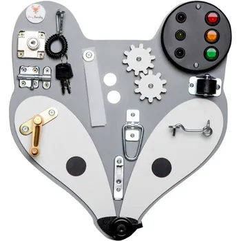 Dřevěná hračka Foxy Family Montessori activity board Woodland Hlava lišky Šedá