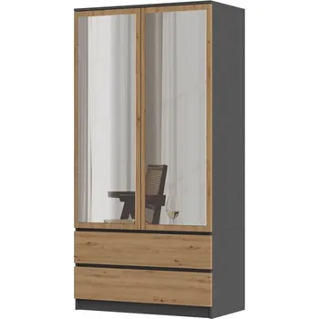 Ložnice FALCO Šatní skříň Malvína 2S-90 antracit/dub artisan/zrcadlo