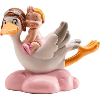 Jedlá dekorace na dort Dekora Narození miminka - letící čáp - růžový