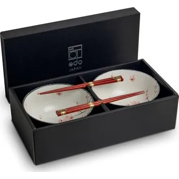 Sada nádobí EDO Japan Souprava Japonských mís na Udon s hůlkami - styl Listy Javoru - 17 cm