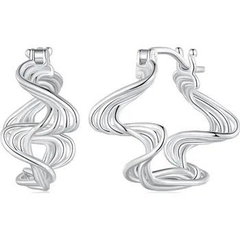 Náušnice Elenys stříbrné kruhové náušnice Vlna elegance