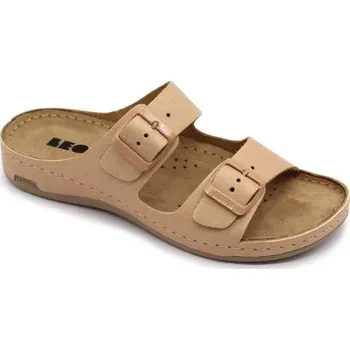 Dámská zdravotní obuv Leon 955 Dámská kožená zdravotní obuv s přezkami - Béžová Velikost: 38