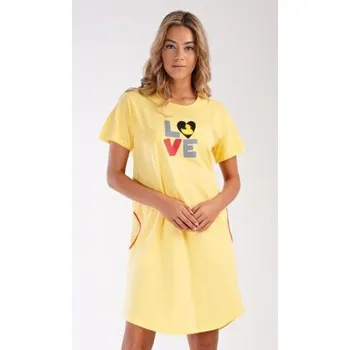 Dámská noční košile Dámské domácí šaty s krátkým rukávem Vienetta Secret Kačenka žlutá XL