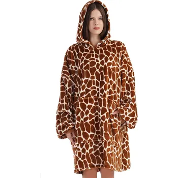 Dámské noční prádlo Župan přes hlavu nebo i hnědá extra huňatá klokaní mikina pro ženy či dívky zvířecí vzor ŽIRAFA 1z1509 hnědá 1-kus-zbozi Hnědá