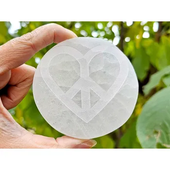 Selenit kolečko se symbolem srdce Peace cca 8cm