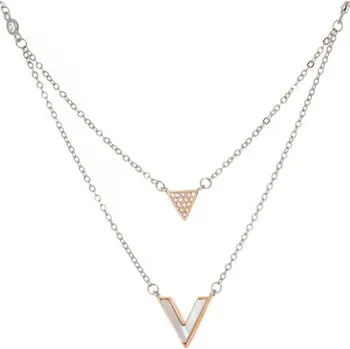 Náhrdelník Dvojitý pozlacený stříbrný náhrdelník do šipky s perletí STNAH195F