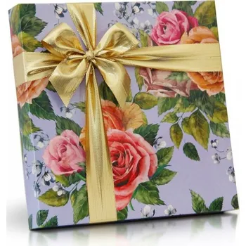 Bonboniéra Belgické pralinky v květovaném obalu s mašlí (fialový obal) 200 g