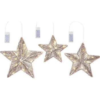 Vánoční světelná dekorace Vánoční dekorace Třpytivé hvězdy měděné/zlaté sada 3 ks 45 LED teplá bílá