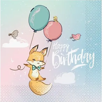 Papírový ubrousek GoDan Ubrousky Happy Birthday Liška 33cm, 20ks