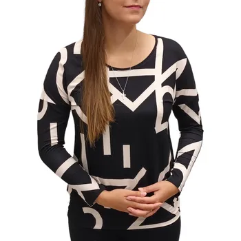 Dámská halenka Halenka Elain černá s béžovým vzorem do lemu Velikosti Elain: S