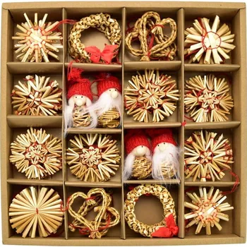 Vánoční ozdoba Slaměné ozdoby se skřítky v boxu 56 ks