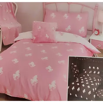 Povlečení Povlečení Unicorn svítící 130 x 200, 50 x 75 cm druky/hotelový uzávěr