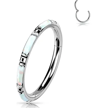 Piercing Atreya Titanový kroužek s otevíráním Olivia Barva: Steel/Opal White, Délka/Průměr: 8 mm, tloušťka: 1,2 mm