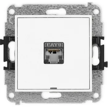 Elektrická zásuvka KARLIK Zásuvka pro PC 1x RJ45, kat 6, stíněný, 8 pin, bez popisového pole Barva: Matná bílá