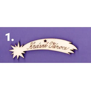 Stavební deska Výřez z překližky, D28a, KOMETA-velká, KRÁSNÉ VÁNOCE-psace, 12x3,1cm, 1ks