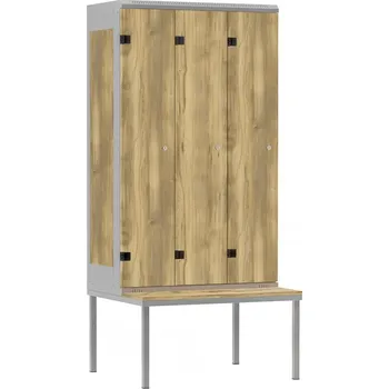 TRITON šatní skříň 3-dveřová s lavicí, kov-lamino T2195, šedá - dub Baroque Gold + doprava zdarma