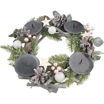 Vánoce Anděl Přerov Adventní svícen věnec s růžovými kuličkami 30 cm