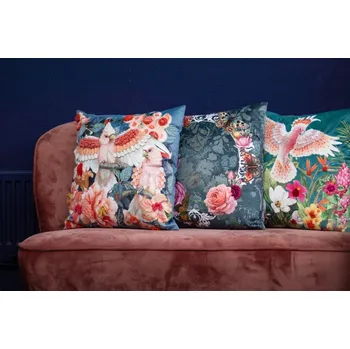 Dekorativní polštářek Zelený ručně vyrobený polštář s květy v koruně Crown - 45*45*10cm