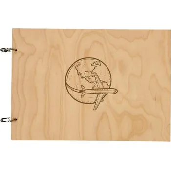 Fotoalbum Dřevěné Fotoalbum A4 na Šířku Motiv Cestování + Vlastní Gravírování Výběr Variant Zeměkoule