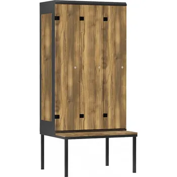 TRITON šatní skříň 3-dveřová s lavicí, kov-lamino T1970, černá - dub Baroque Amber + doprava zdarma