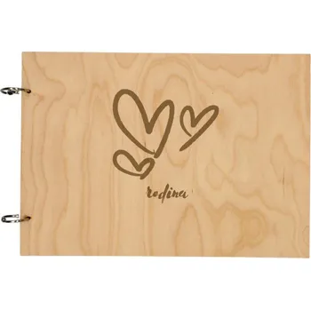 Fotoalbum Dřevěné Fotoalbum A4 na Šířku Motiv Rodina Výběr Variant Tři srdce