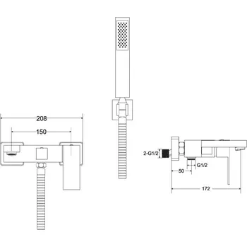 Vodovodní baterie Hopa Nástěnná vanová baterie MODERN/VARIUM s příslušenstvím Chrom (BABWMVSCH)