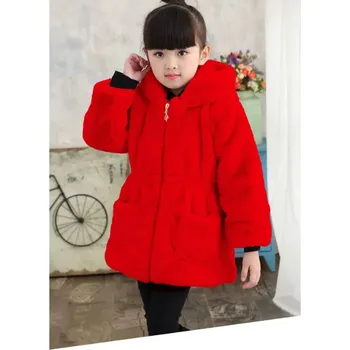 Dívčí chlupatý zimní kabátek s "oušky" na kapuci Barva: Červená, Velikost: 90/2 roky