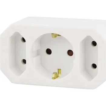 Elektrická zásuvka EMOS Rozbočovací SCHUKO zásuvka 2× plochá + 1× kulatá, bílá
