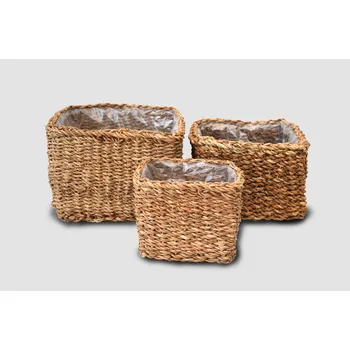 Úložný box Vingo Sada 3 úložných košíků z mořské trávy, hranatý – hnědý